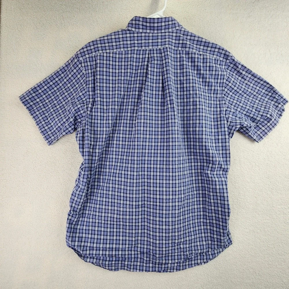 Ralph Lauren Blake Button Down Shirt Mens L Blue White Plaid Short Sleeve Preppy